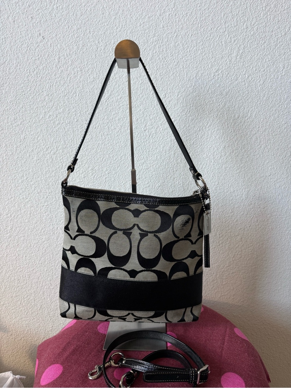 Coach Signature Black White Canvas Crossbody Shoulder Bag Y2K